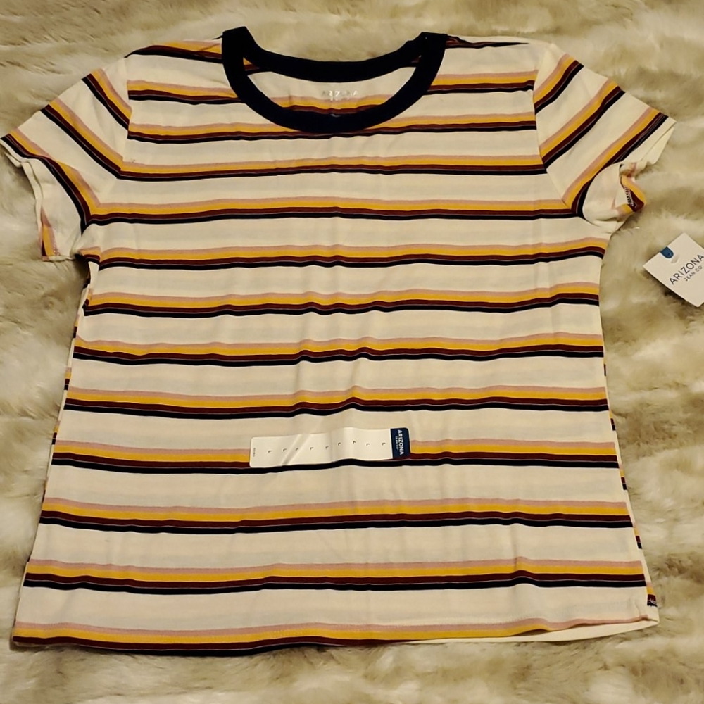 New white striped boat neck T-shirt
